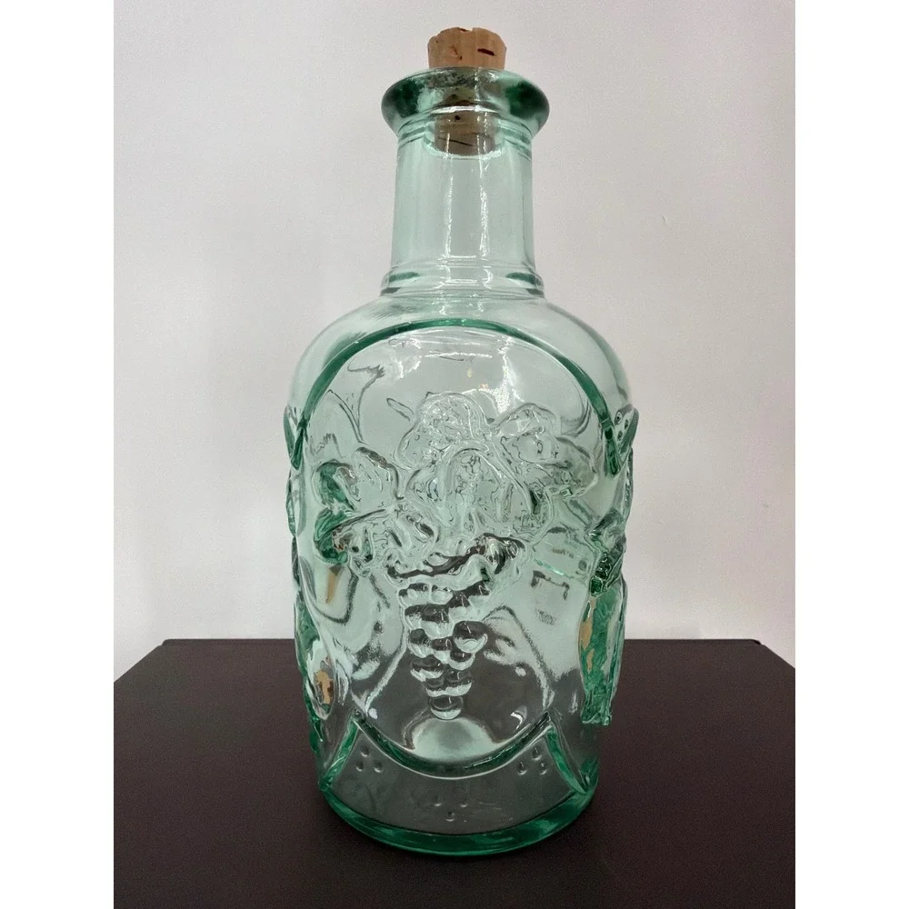 Vintage Libby Green Pressed Glass Decanter Grapes Fruit Bottle Made in Canada